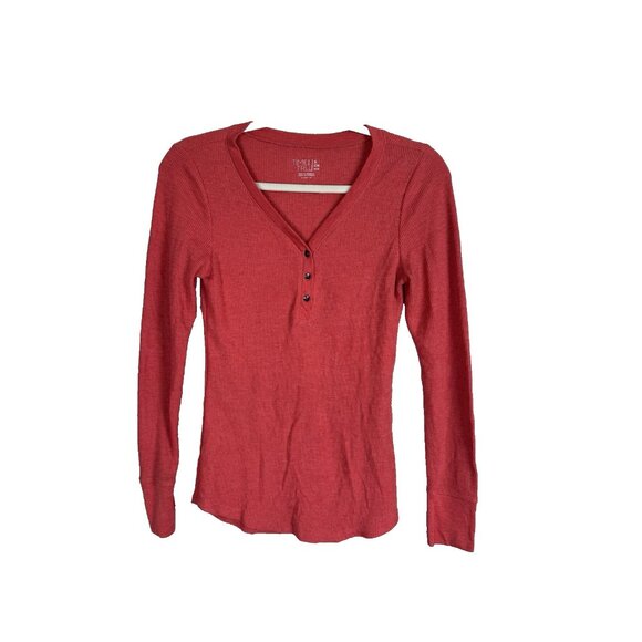 Women Small Thermal Henley Top Waffle Knit Y2K Retro 90s Vibes Fitted Minimalist - Picture 1 of 7